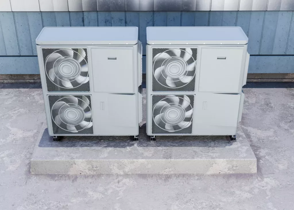 our extensive range of commercial hvac services and solutions, close up heat pump outside home