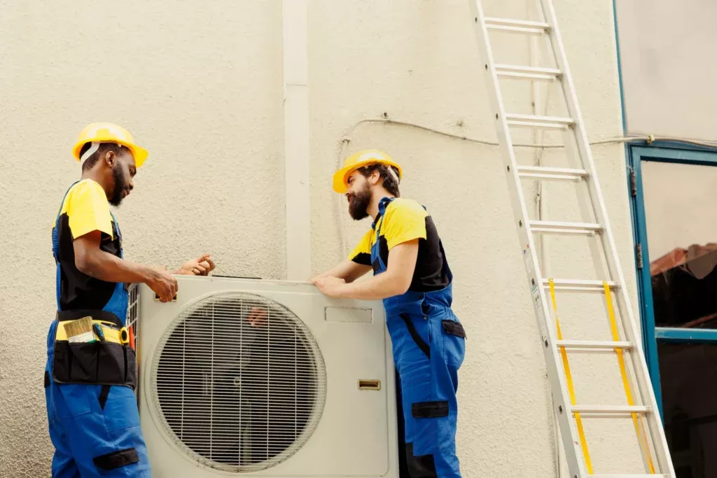beat the heat: reliable ac services in ballwin, mo, repairmen taking apart hvac system scaled