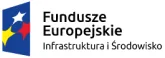 Logo z niebieskim prostokątem pod kątem z trzema gwiazdami - jedną białą, jedną czerwoną, jedną żółtą - obok napisu Fundusze Europejskie Infrastruktura i Środowisko, reprezentującego Fundusze Europejskie Infrastruktura i Środowisko wspierające projekty termomodernizacji.