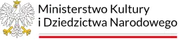 Logo zawiera białego polskiego orła po lewej stronie i polski tekst "Ministerstwo Kultury i Dziedzictwa Narodowego" po prawej stronie, z cienkimi czerwonymi i szarymi liniami poniżej, podkreślającymi projekty takie jak archiwa państwowe wspierane przez środki Unii Europejskiej.