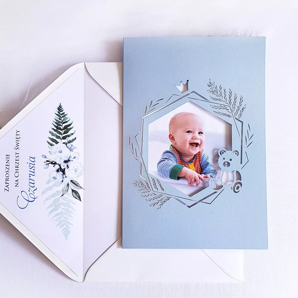 Zaproszenie na chrzest wycinane laserowo NIEBIESKI