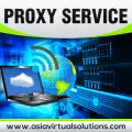 Digital illustration of proxy service concept with laptop, globe, and proxy server racks.