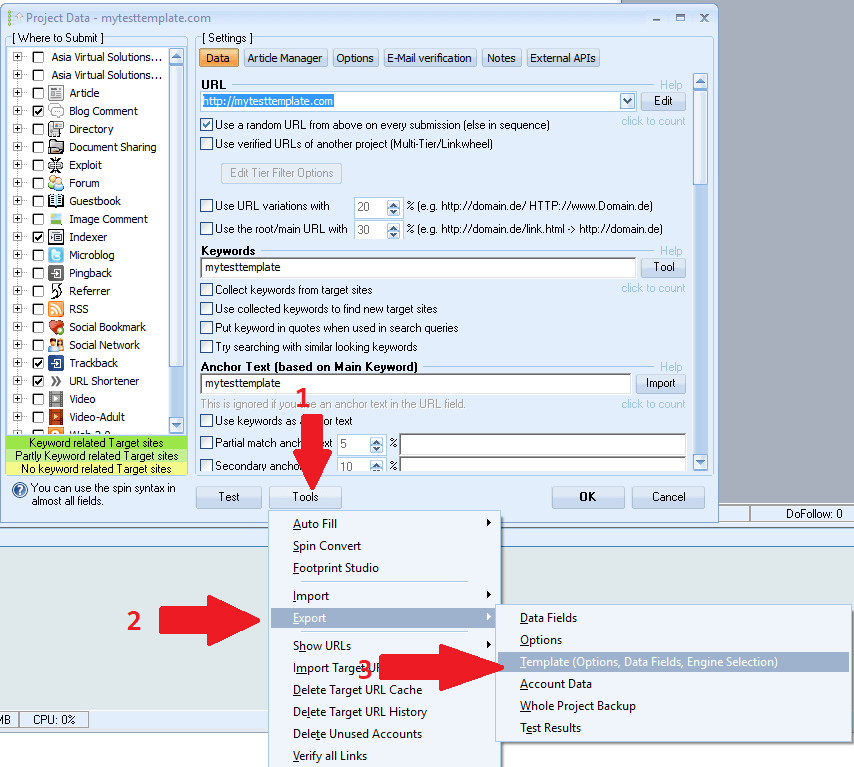 如何创建 GSA 搜索引擎排名项目模板 8 GSA搜索引擎排名项目模板 - 导出