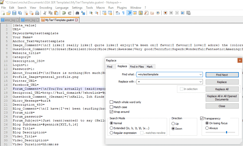 如何创建 GSA 搜索引擎排名项目模板 10 如何创建 GSA 搜索引擎排名项目模板 - Notepad++ 替换