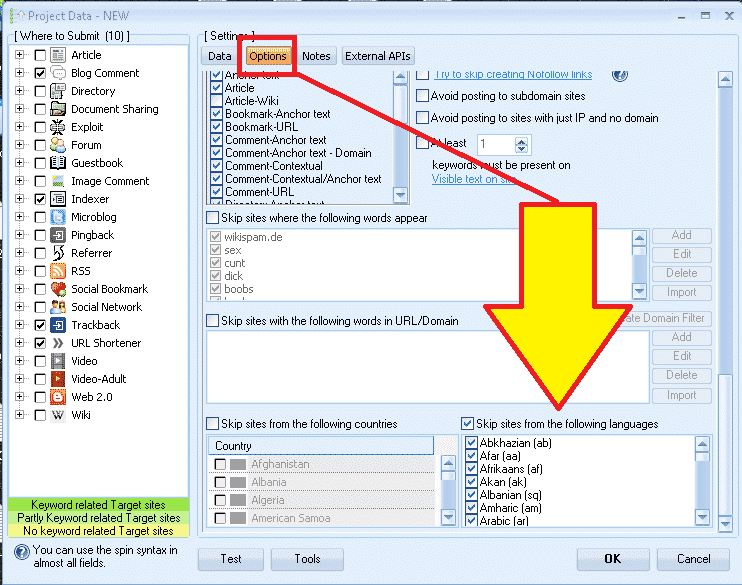 GSA Search Engine Ranker 3 使用時に高い直帰率を下げる方法 GSA 検索エンジンランカー - 言語でサイトをスキップ