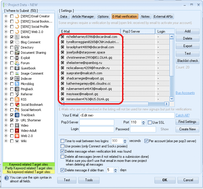 วิธีสร้างบัญชีอีเมลฟรีด้วย GSA Search Engine Ranker 4 อีเมล GSA SER ฟรีที่สร้างขึ้น