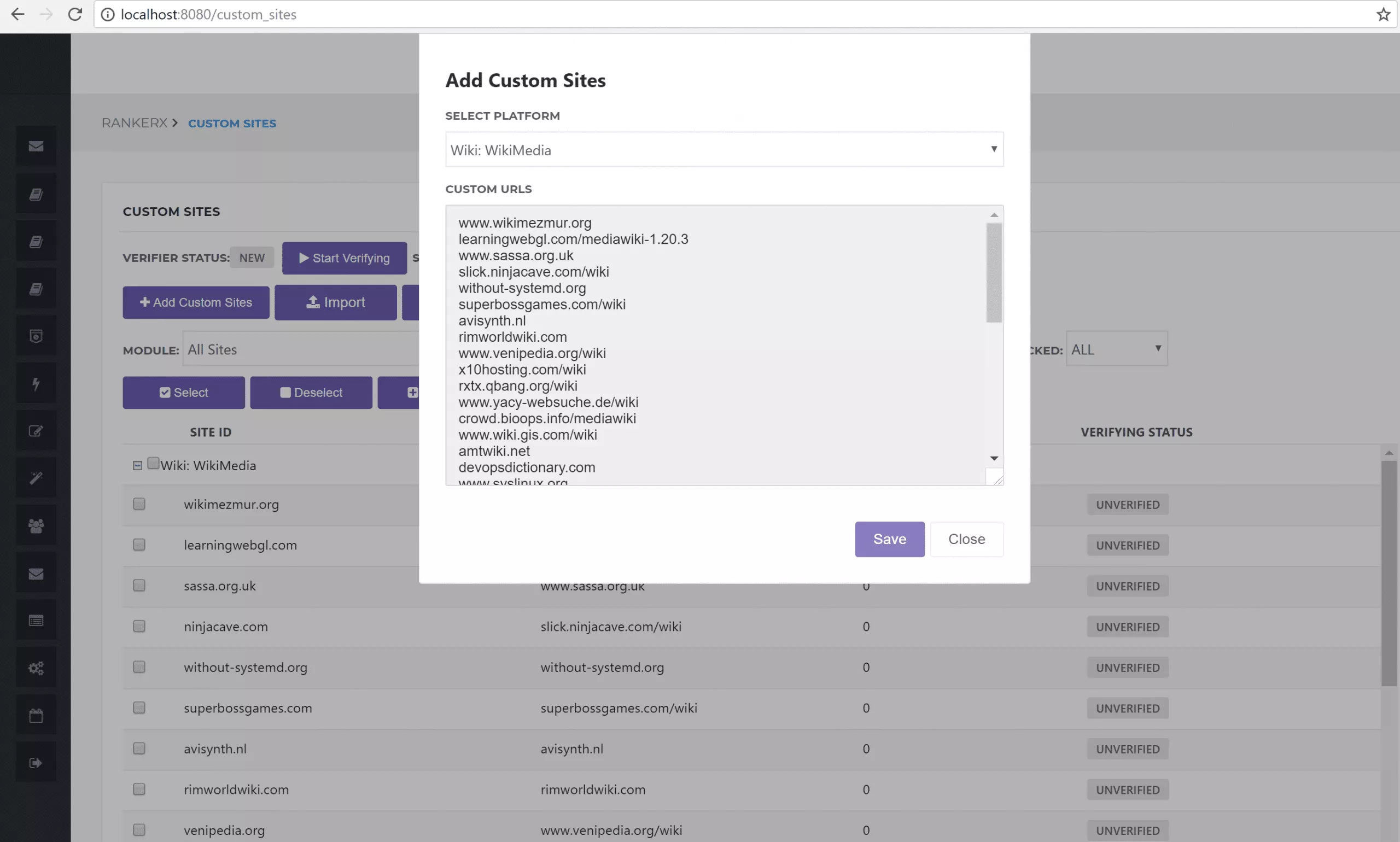 Adding Custom Sites to RankerX Adding Custom Sites to RankerX