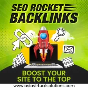 SEO Rocket Backlinks 1 The advertisement showcases a rocket graphic, link icons, and a laptop. The text reads, "Elevate Your Site to New Heights with SEO Rocket Backlinks." Visit asiavirtualsolutions.com for strategies that enhance your site with contextual links.