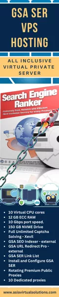 VPS-сервер для ранжирования поисковых систем GSA (120x600) - 1 42 Вертикальная реклама VPS-хостинга GSA Search Engine Ranker, демонстрирующая компьютерные компоненты и значки сети с указанием характеристик, таких как количество ядер процессора, оперативная память и хранилище. Включает кнопку призыва к действию для получения максимального опыта использования VPS-пакета.