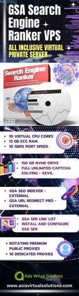 GSA Search Engine Ranker VPS (160x600) - 2 47 Promotional banner for the GSA Search Engine Ranker VPS by Asia Virtual Solutions. Experience 10 virtual CPU cores, ECC RAM, SSD storage, and essential SEO tools. Enjoy seamless operations with rotating proxies and top-notch support. Perfect your strategies with our Ranker VPS today!.