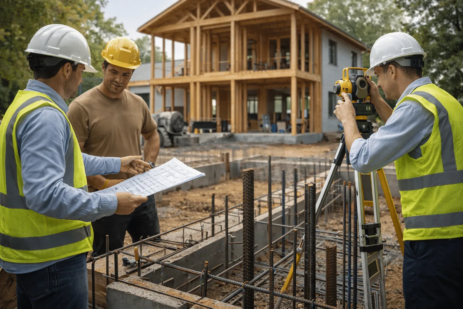 Atlasengineering team surveying residential construction site foundation
