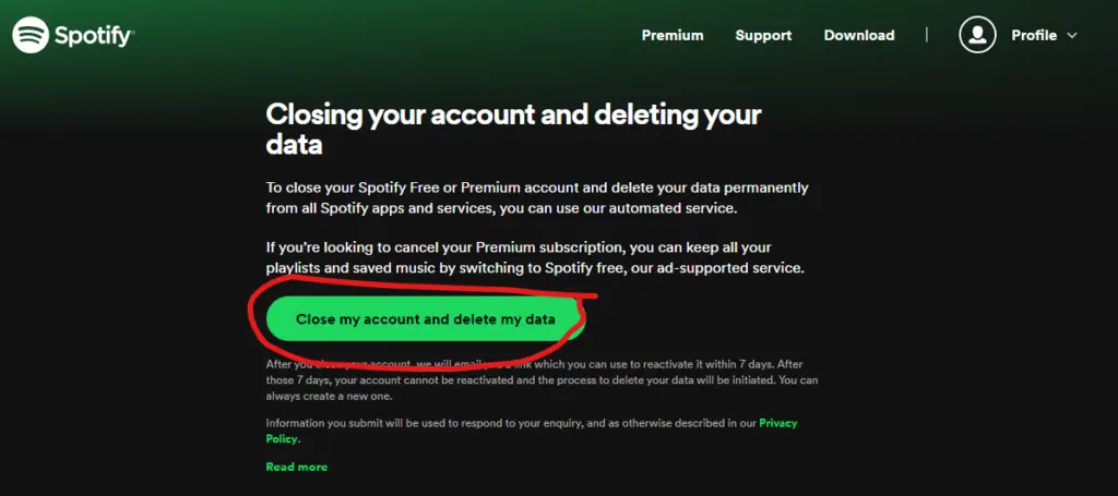 closing your spotify account