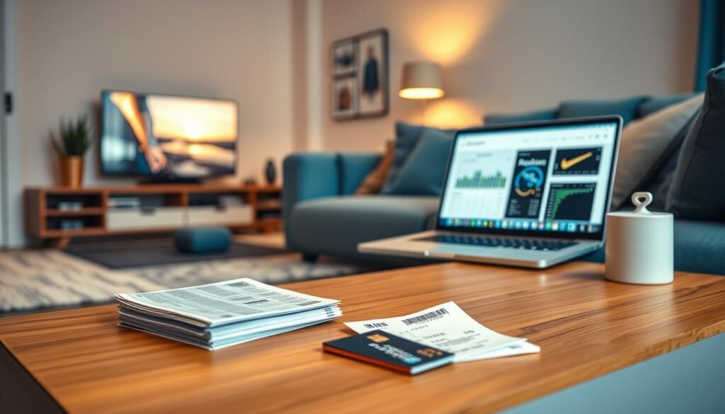 Create a clean, modern image that visually represents the concept of understanding subscription spending patterns—without using text or visible data. In the foreground, show a simplified digital interface on a phone or tablet screen displaying abstract icons for streaming, fitness, and entertainment subscriptions, with subtle glowing highlights to suggest activity. In the background, use a soft gradient with faint, abstract repeating shapes (like calendar icons or overlapping bills) to hint at recurring payments. Use a minimalist color palette with deep blue, muted teal, soft gray, and crisp white to maintain clarity and focus. The overall look should feel intuitive, personal, and visually balanced, with no charts, words, or numbers. Create a clean, modern image that visually represents the concept of understanding subscription spending patterns—without using text or visible data. In the foreground, show a simplified digital interface on a phone or tablet screen displaying abstract icons for streaming, fitness, and entertainment subscriptions, with subtle glowing highlights to suggest activity. In the background, use a soft gradient with faint, abstract repeating shapes (like calendar icons or overlapping bills) to hint at recurring payments. Use a minimalist color palette with deep blue, muted teal, soft gray, and crisp white to maintain clarity and focus. The overall look should feel intuitive, personal, and visually balanced, with no charts, words, or numbers.