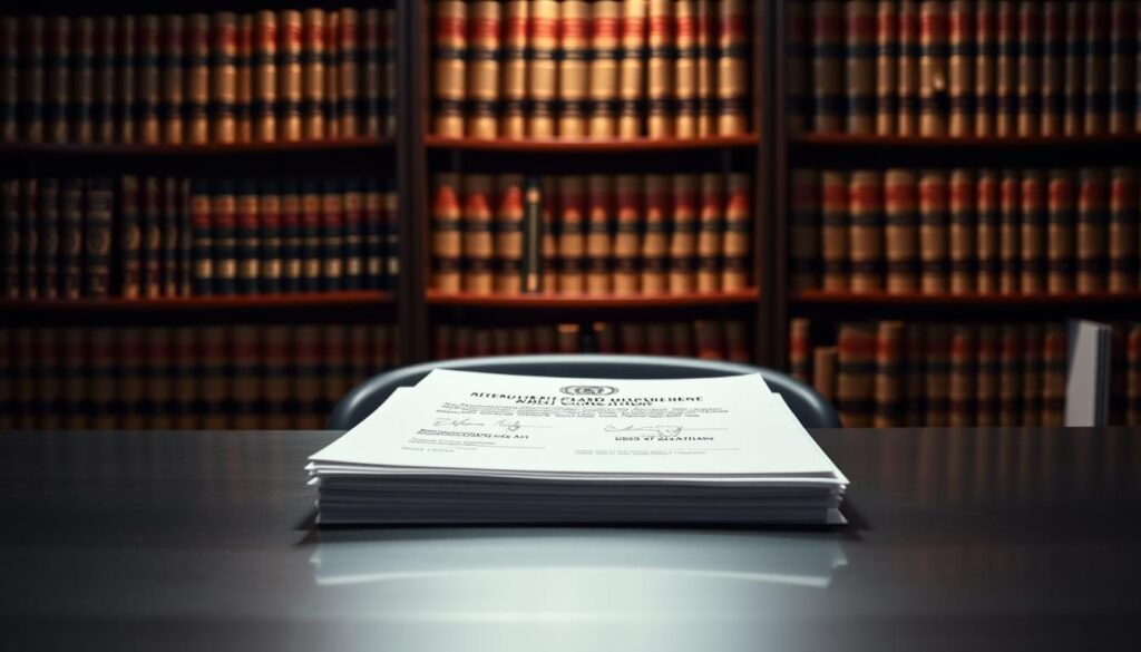 A clean, professional image of a regulatory approval document for a credit card merger. In the foreground, a sleek metal desk with a polished surface. Atop the desk, a stack of official-looking papers with a government seal and signatures. Behind the desk, a bookshelf filled with legal volumes, casting a warm, authoritative glow. Soft, directional lighting illuminates the scene, creating depth and highlighting the important details. The overall mood is one of institutional gravitas, conveying the significance of the regulatory process. The angle is a slightly elevated perspective, giving a sense of the weight and importance of the occasion. A clean, professional image of a regulatory approval document for a credit card merger. In the foreground, a sleek metal desk with a polished surface. Atop the desk, a stack of official-looking papers with a government seal and signatures. Behind the desk, a bookshelf filled with legal volumes, casting a warm, authoritative glow. Soft, directional lighting illuminates the scene, creating depth and highlighting the important details. The overall mood is one of institutional gravitas, conveying the significance of the regulatory process. The angle is a slightly elevated perspective, giving a sense of the weight and importance of the occasion.