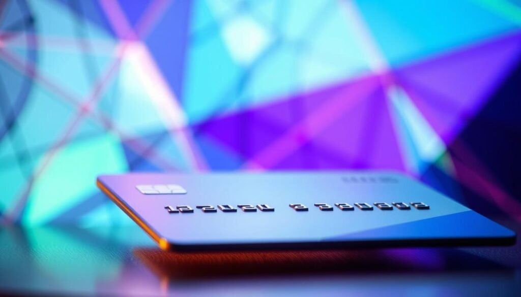 A close-up of a sleek, metallic credit card against a backdrop of colorful abstract geometric shapes, representing the concept of transferable credit card points. Warm lighting casts a soft glow, highlighting the card's sharp edges and glossy finish. The foreground is in crisp focus, drawing the viewer's attention to the card's details, while the middle and background layers feature a dynamic interplay of intersecting lines, gradients, and irregular polygons in vibrant hues of blue, green, and purple, symbolizing the flexibility and versatility of earned travel points. The overall composition conveys a sense of financial empowerment, technological sophistication, and the excitement of unlocking new travel opportunities. A close-up of a sleek, metallic credit card against a backdrop of colorful abstract geometric shapes, representing the concept of transferable credit card points. Warm lighting casts a soft glow, highlighting the card's sharp edges and glossy finish. The foreground is in crisp focus, drawing the viewer's attention to the card's details, while the middle and background layers feature a dynamic interplay of intersecting lines, gradients, and irregular polygons in vibrant hues of blue, green, and purple, symbolizing the flexibility and versatility of earned travel points. The overall composition conveys a sense of financial empowerment, technological sophistication, and the excitement of unlocking new travel opportunities.