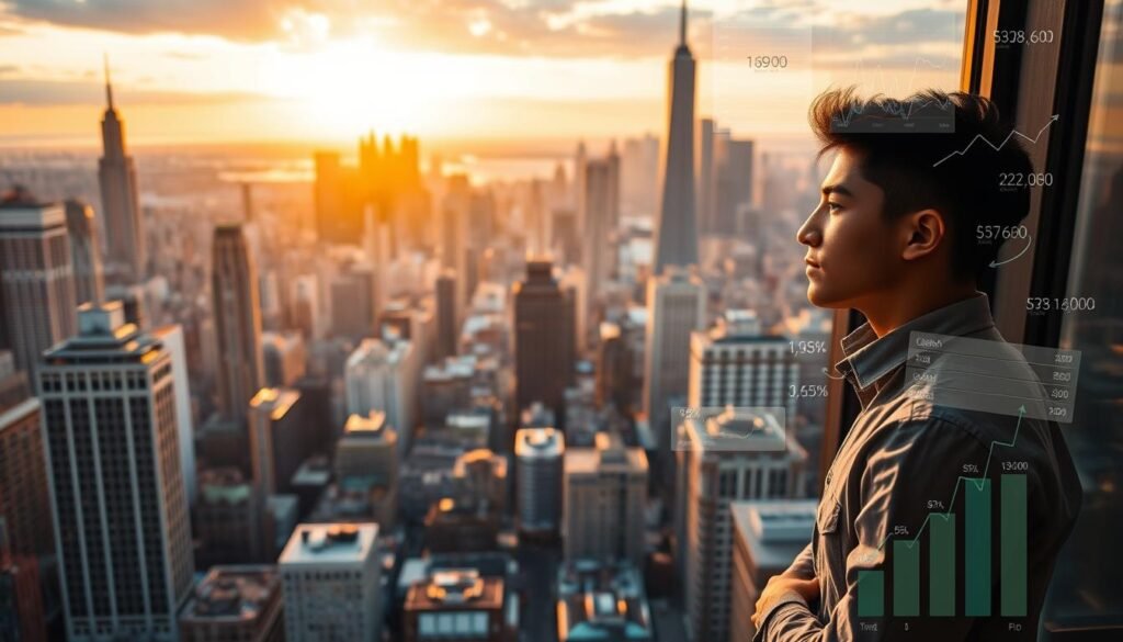 A bustling cityscape at golden hour, bathed in warm hues. In the foreground, a young professional stands at a window, gazing out at the sprawling urban landscape, a thoughtful expression on their face. Surrounding them, a collage of financial data, charts, and digital interfaces, representing the tangible rewards of their hard work. The middle ground showcases a vibrant, interconnected world, where opportunities for growth and advancement abound. In the background, towering skyscrapers and a vibrant skyline suggest the boundless potential that lies ahead, if one seizes the chance to earn those crucial first 100,000 points. A bustling cityscape at golden hour, bathed in warm hues. In the foreground, a young professional stands at a window, gazing out at the sprawling urban landscape, a thoughtful expression on their face. Surrounding them, a collage of financial data, charts, and digital interfaces, representing the tangible rewards of their hard work. The middle ground showcases a vibrant, interconnected world, where opportunities for growth and advancement abound. In the background, towering skyscrapers and a vibrant skyline suggest the boundless potential that lies ahead, if one seizes the chance to earn those crucial first 100,000 points.