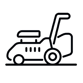 Illustration en noir et blanc d’une tondeuse à gazon, donc.