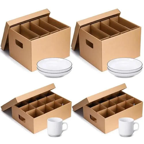 MotiMind Dish & Mug Moving Boxes with Divider (4 Pack)
