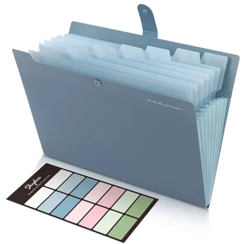 SKYDUE Expanding File Organizer with 8 Pockets (Blue)