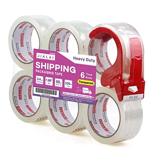 JIALAI Heavy Duty Packing Tape 6 Rolls with Dispenser