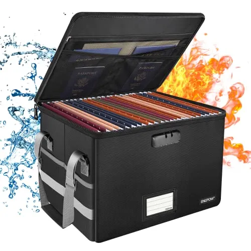 ENGPOW Fireproof Lockable File Box with Pockets