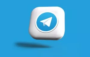 Image-12 features a 3D white square button with the blue Telegram paper plane logo centered, floating above a solid blue background and casting a soft shadow beneath.
