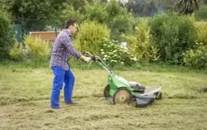 man scalping his lawn