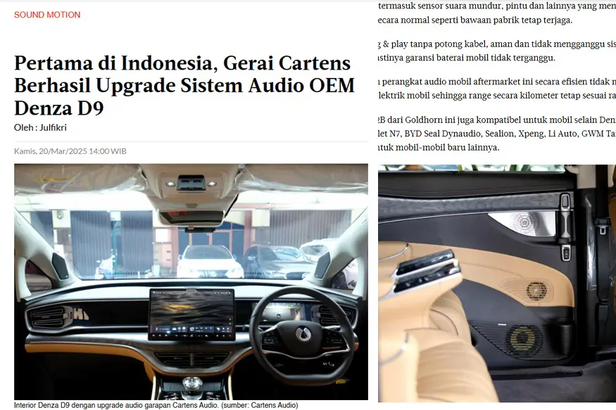 Cartens Audio Jadi yang Pertama di Indonesia Upgrade Audio Denza D9 dari BYD