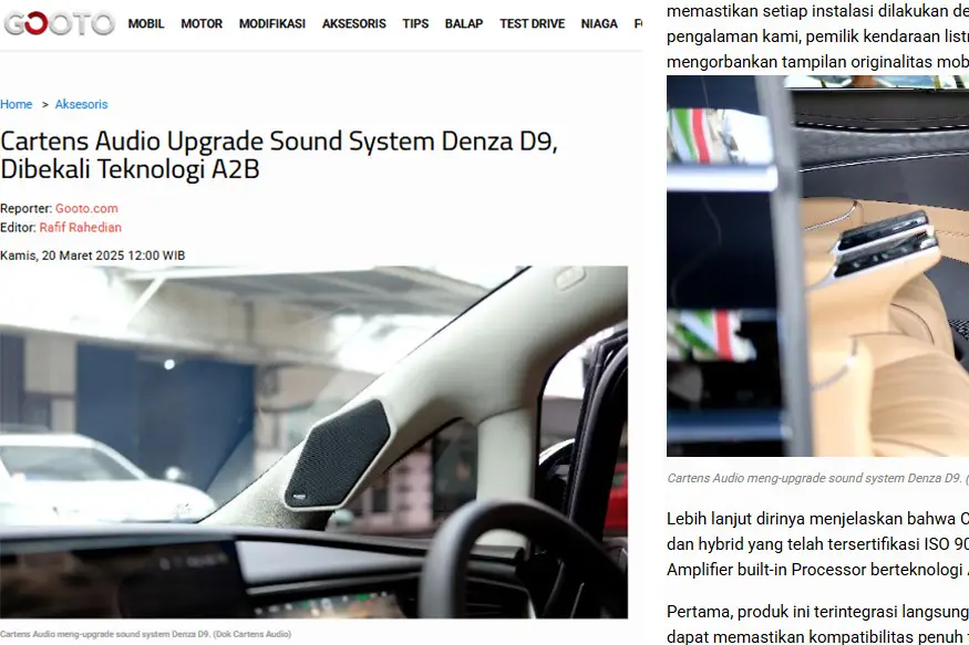 Cartens Audio Jadi Workshop Pertama di Indonesia yang Upgrade Audio Mobil Listrik Denza D9