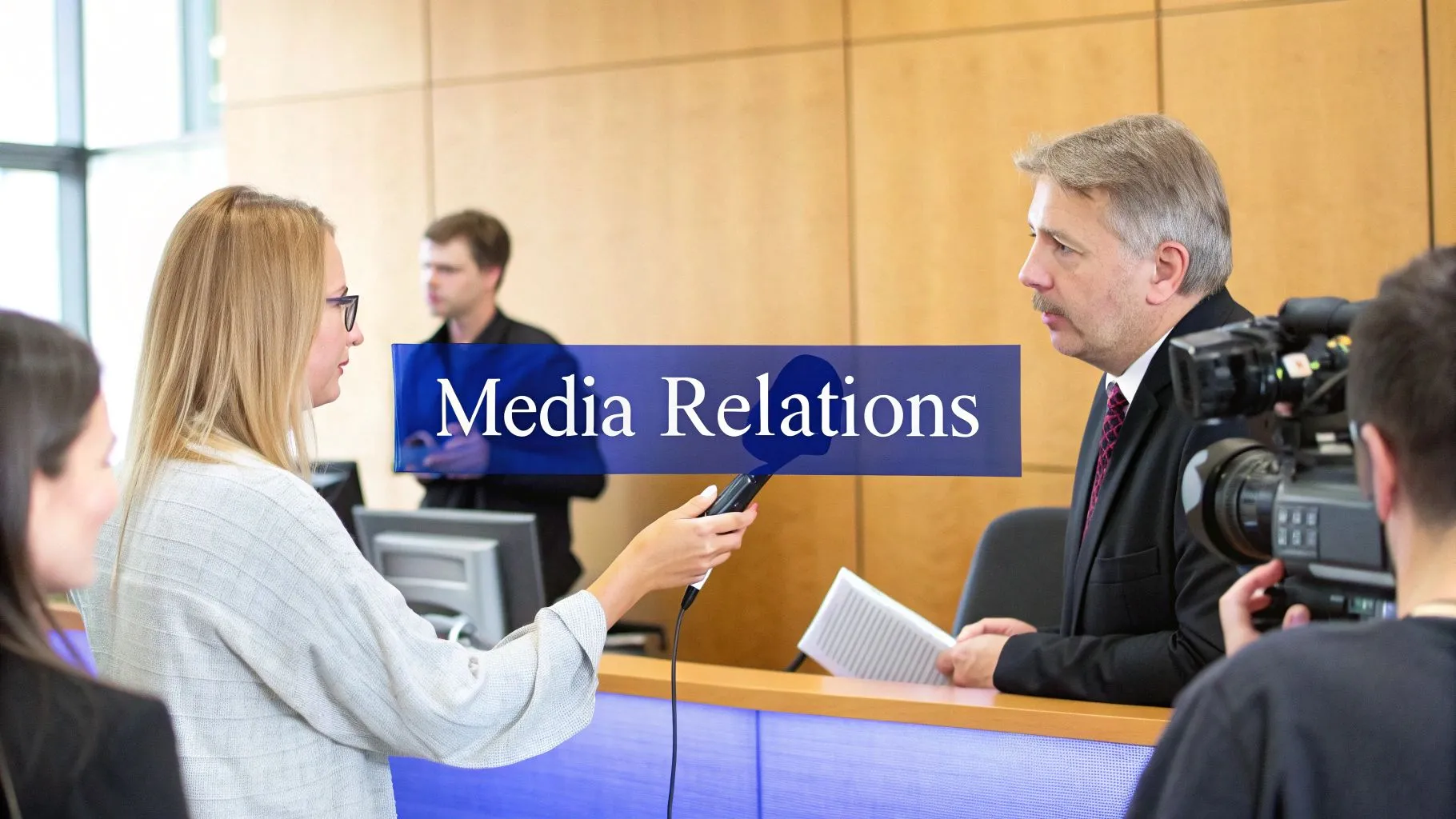 Lawyers collaborating in a modern office, symbolizing brand strategy.