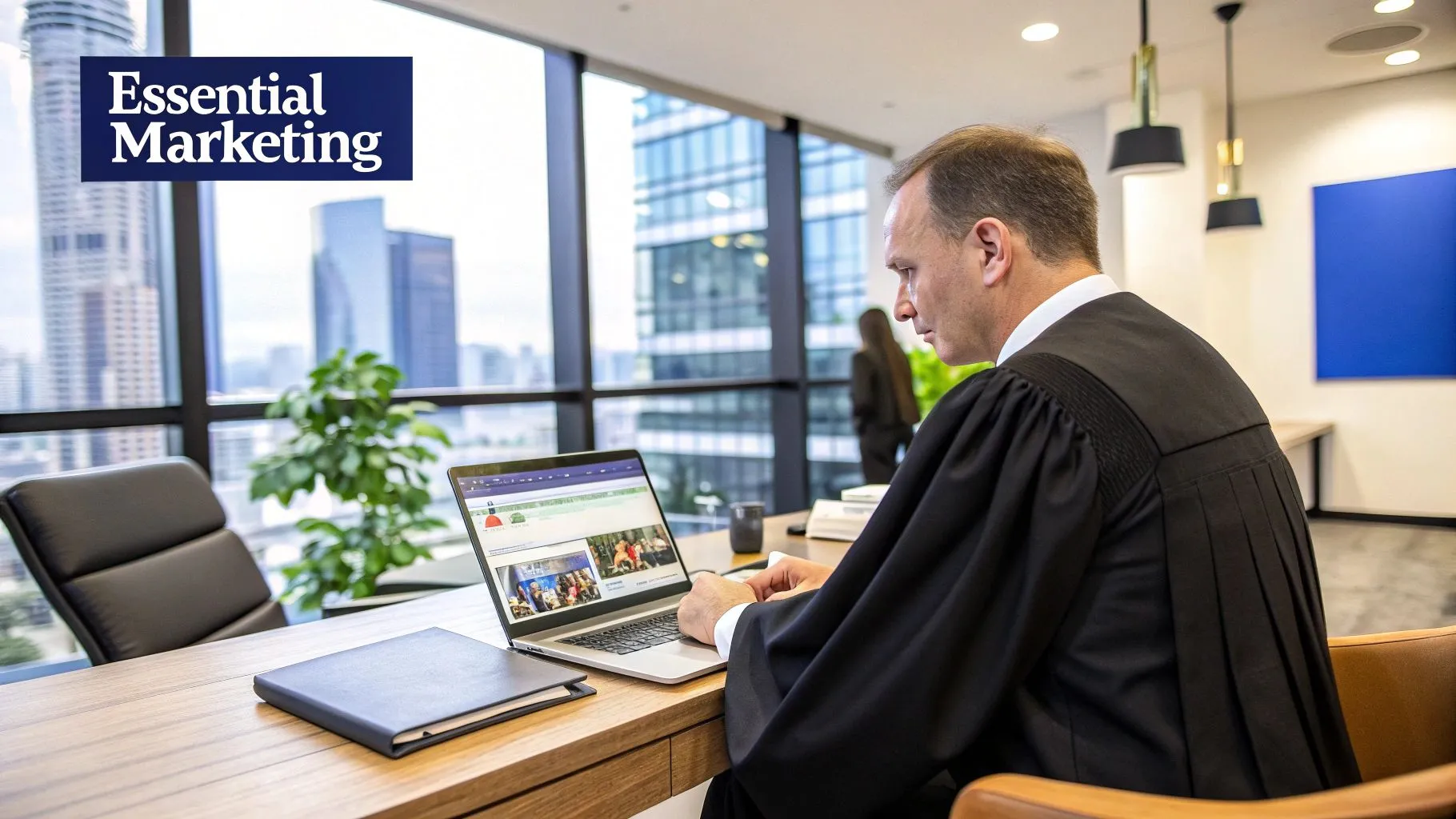A Guide to Law Firm Social Media Marketing 1 A law firm's social media content being planned on a laptop.