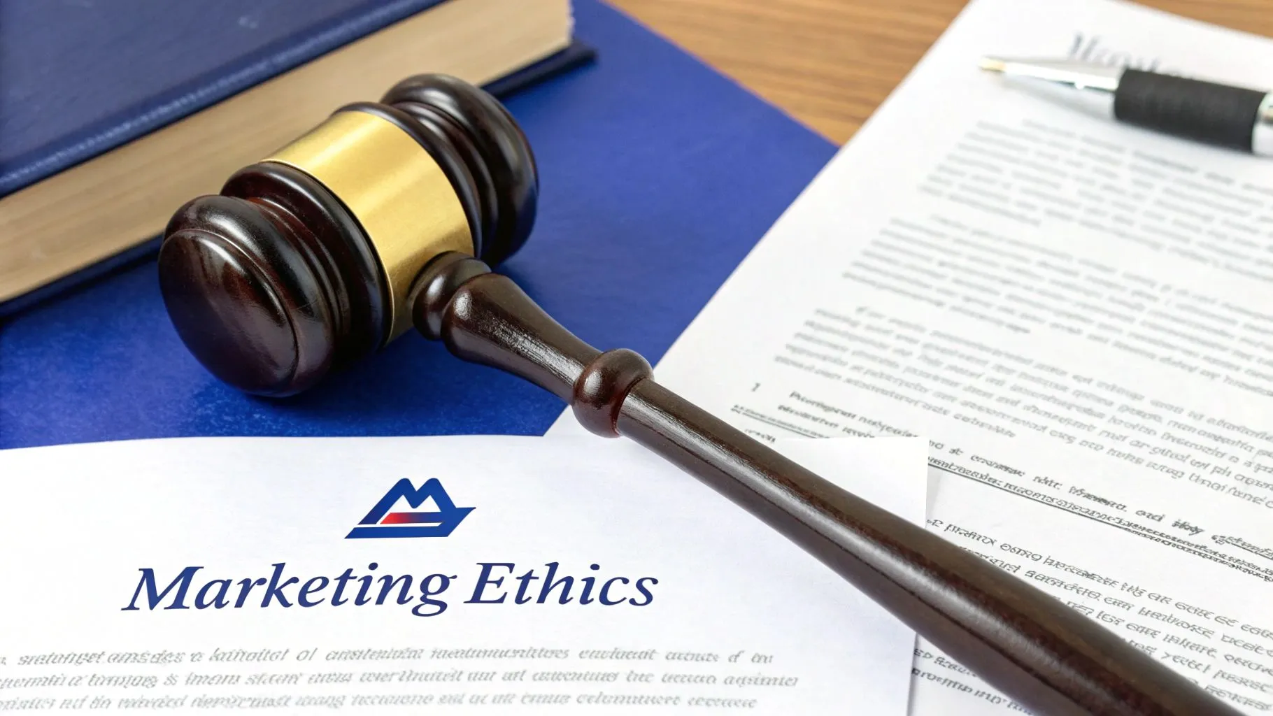 A balanced scale of justice on a wooden desk, symbolizing ethical legal marketing.