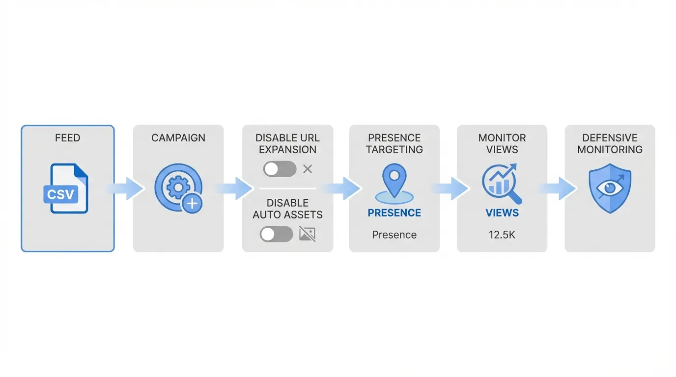 Flow diagram of feed-only Performance Max setup for law firms