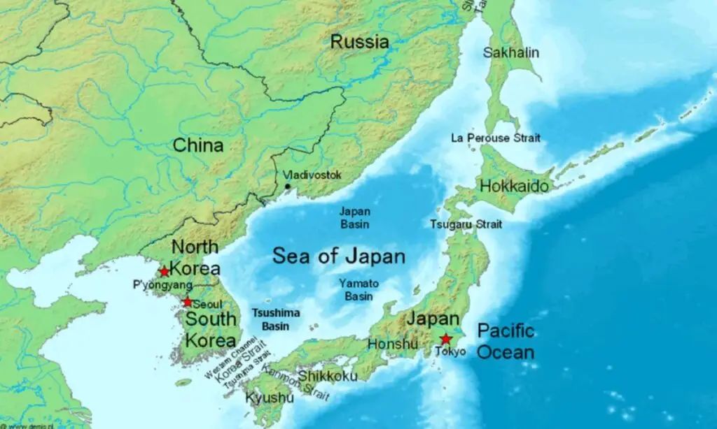 japan and korea map