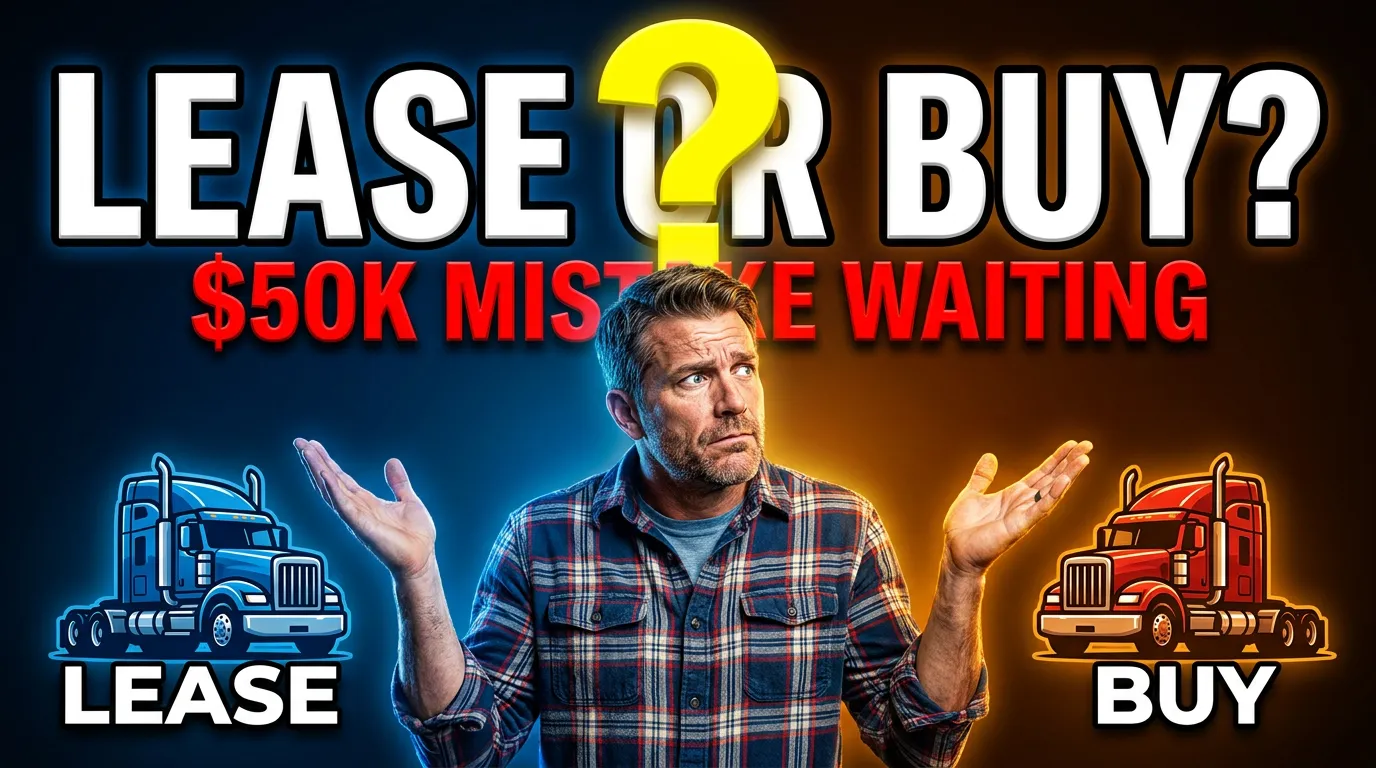 Bold thumbnail with confused owner and 'LEASE OR BUY?' text, illustrating the leasing vs financing decision guide.