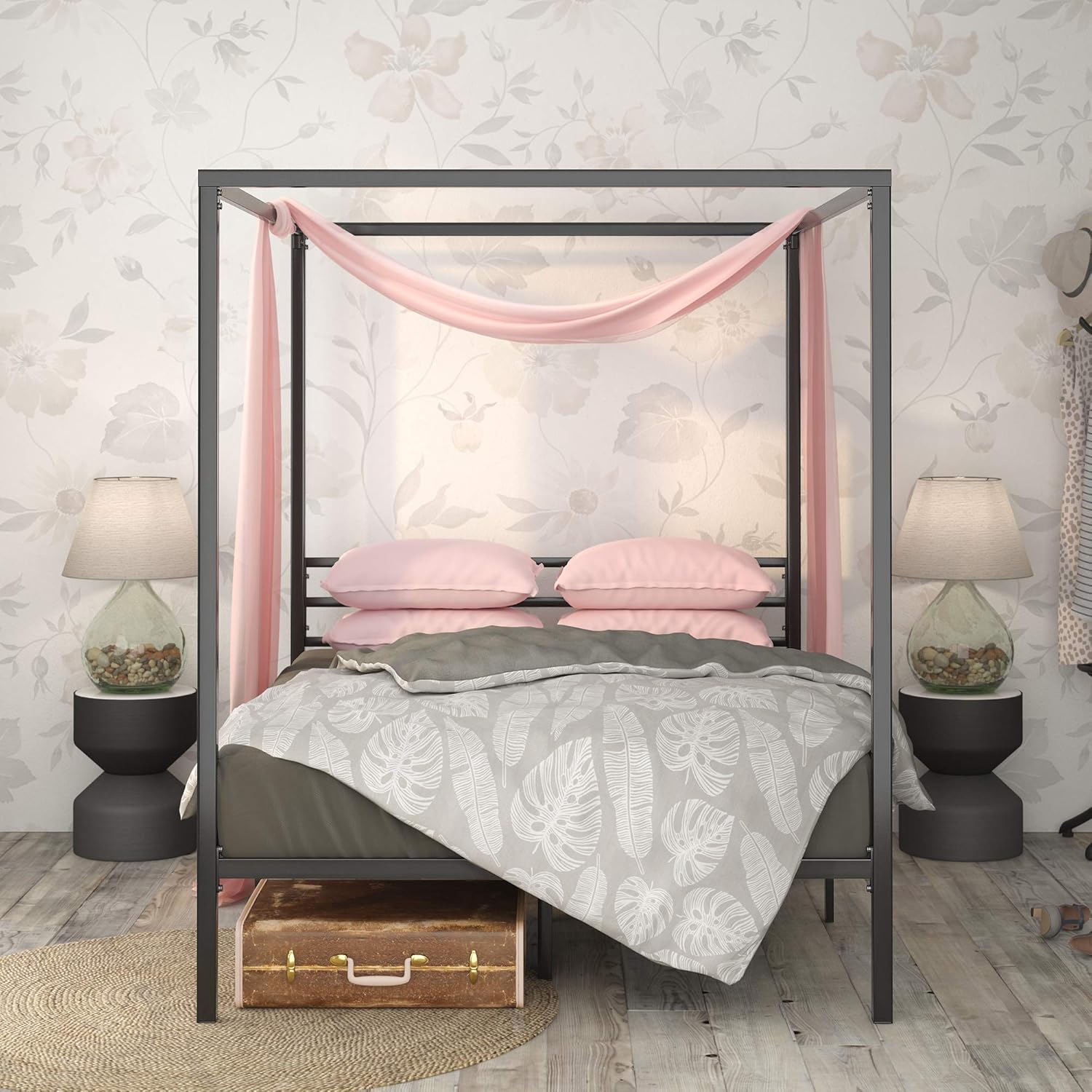 Zinus Patricia Black Metal Canopy Platform Bed Frame, Queen