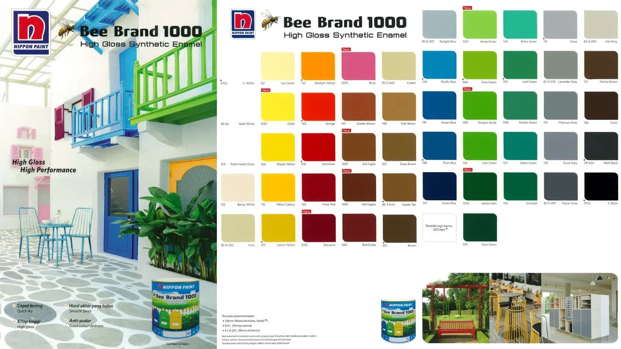 Warna Cat Kayu Dan Besi Nippon Paint Bee Brand 1000 High Gloss Synthetic Enamel