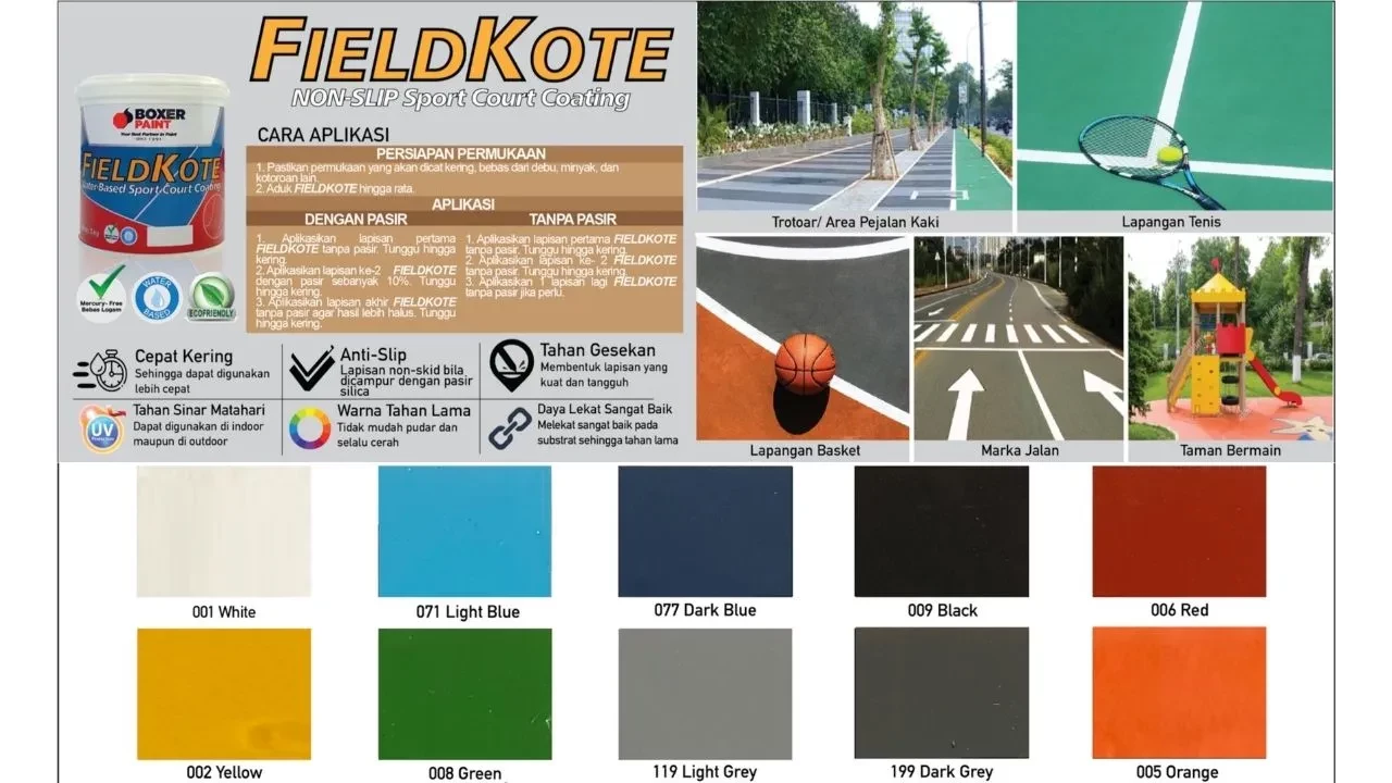 Warna Cat Lapangan Boxer Paint Fieldkote Water Based Sport Court Coating