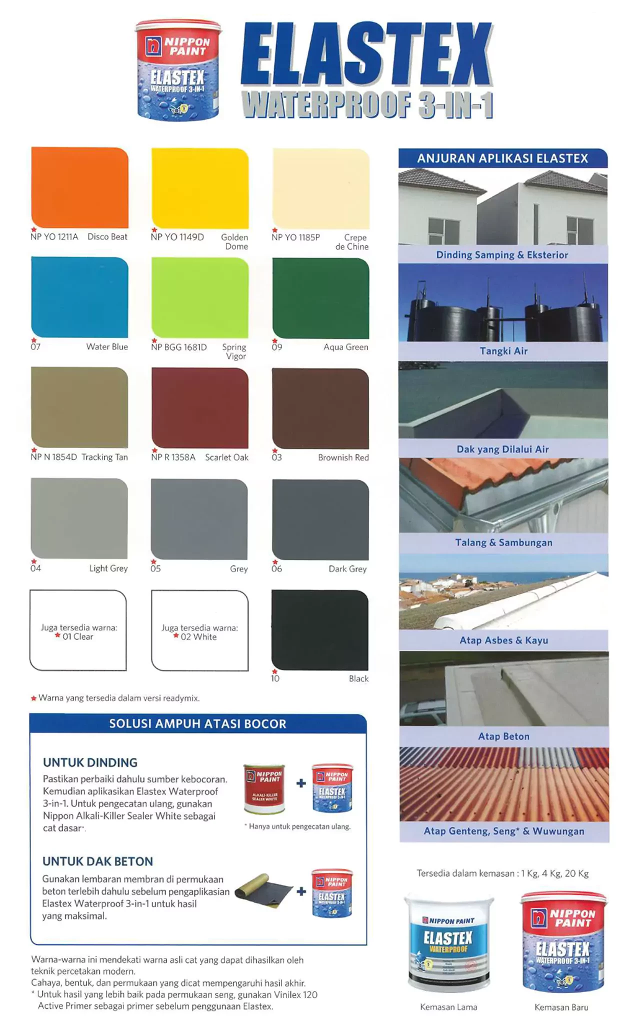 Katalog Warna Ready Mix Cat Nippon Paint Elastex Waterproof