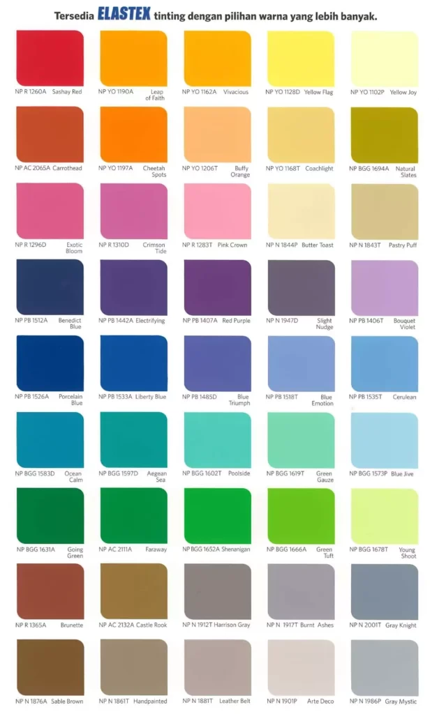 Katalog Warna Tinting Mix Cat Nippon Paint Elastex Waterproof