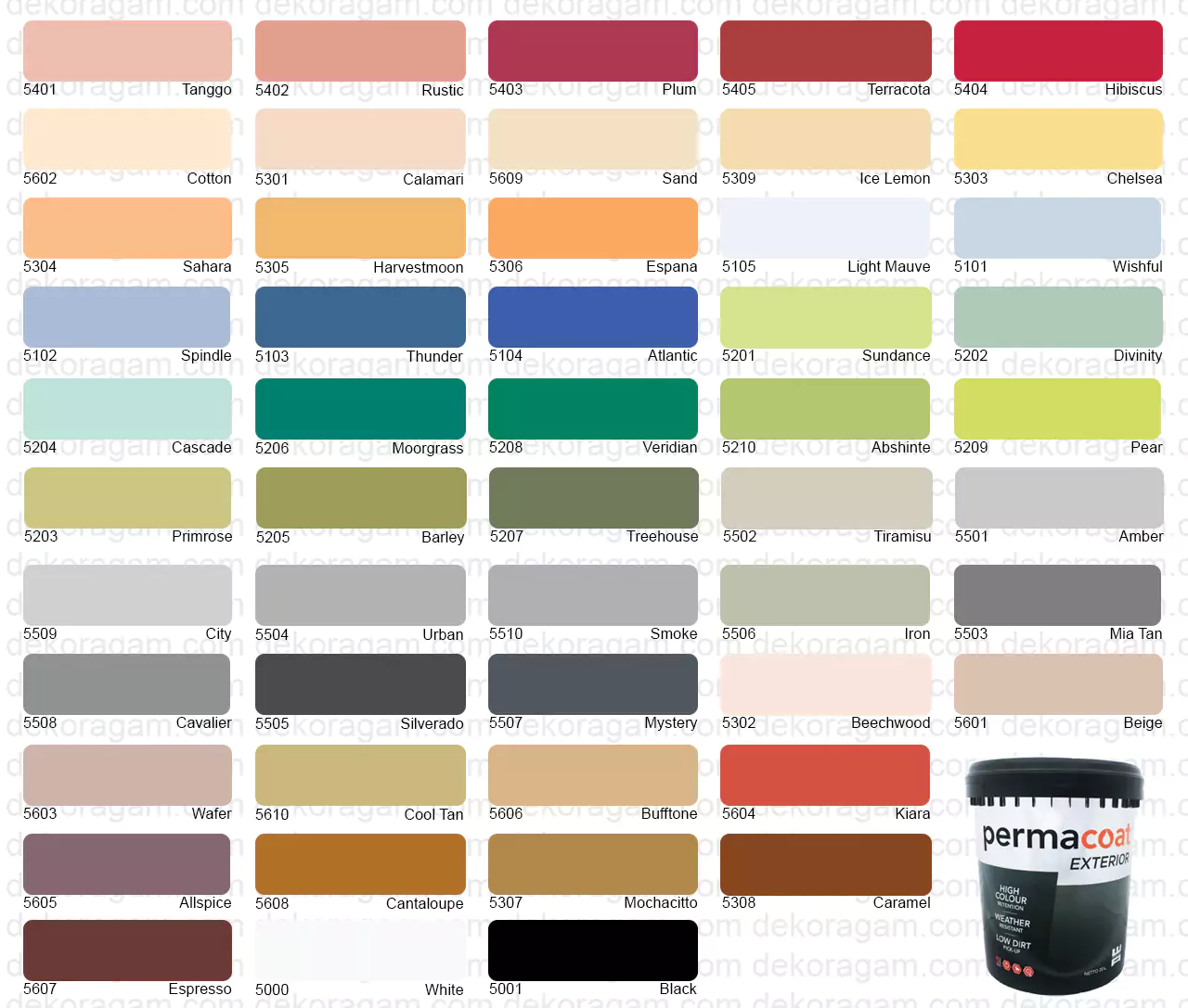 Katalog Warna Cat Decolith Permacoat Exterior