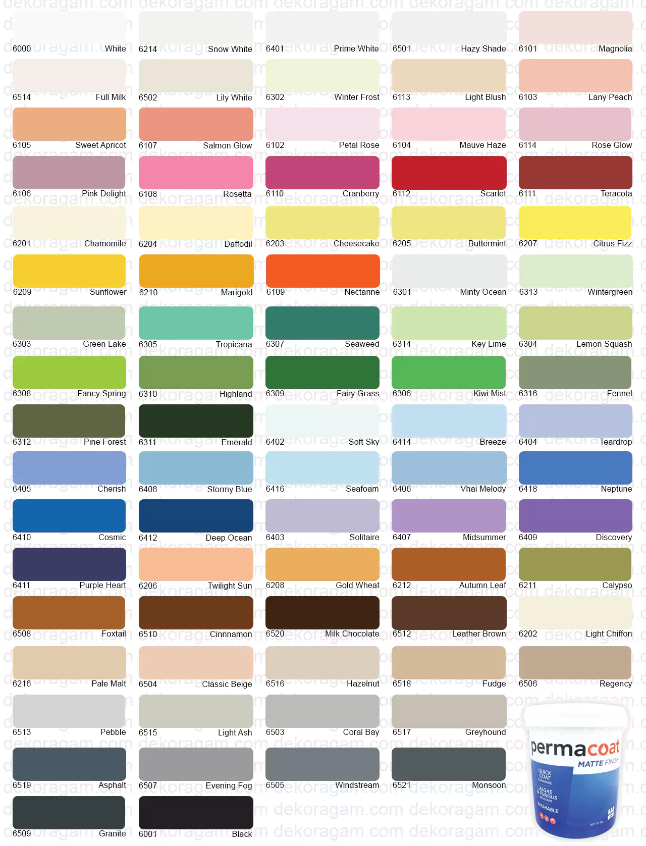 Katalog Warna Cat Decolith Permacoat Matte Finish