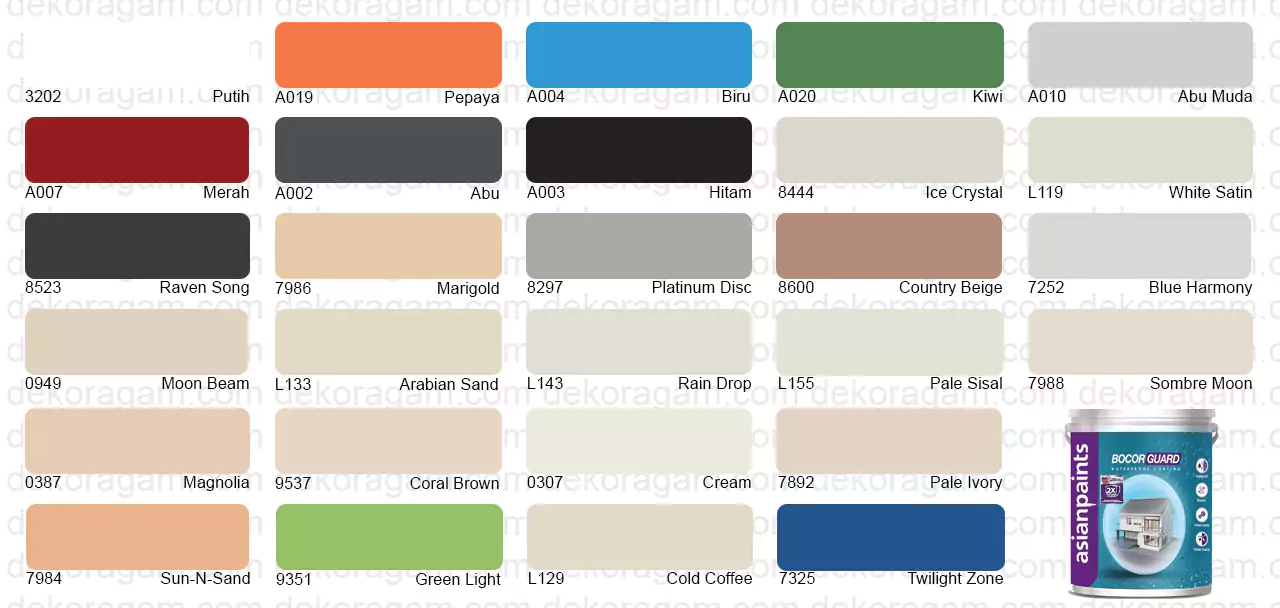Katalog Warna Cat Bocor Guard Asian Paints