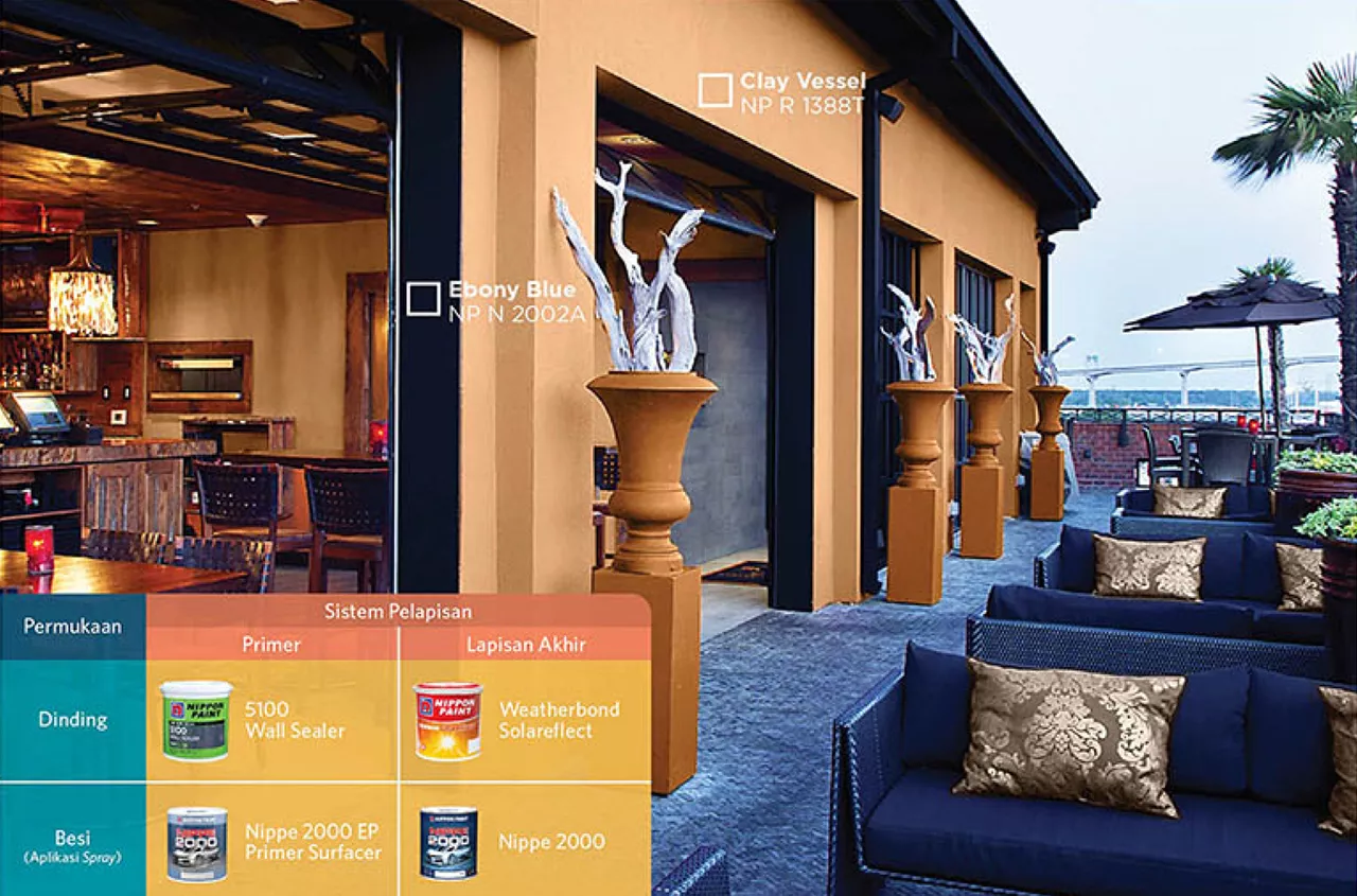 Contoh ide outdoor eksterior restoran warna coklat nippon paint