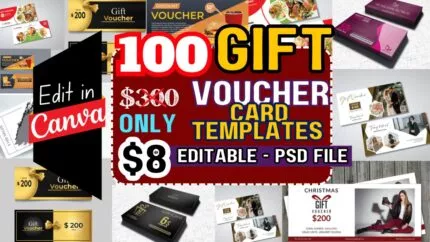 100 Editable Gift Voucher Template Bundle for Canva