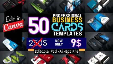 50 Editable Business Card Template Bundle For Canva