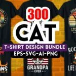 300+ Cat Themed T-Shirt Design Bundle – Fully Customizable & Editable Graphics for Print on Demand