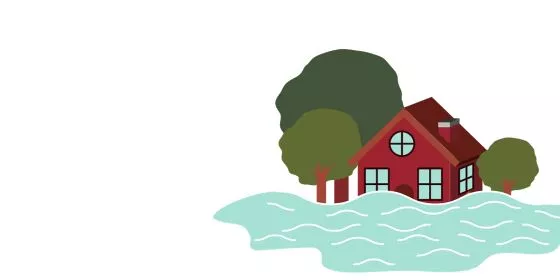 Flood insurance in Naples FL. Graphic of a home flooded by water.