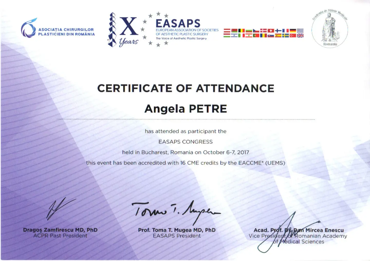 Congresul EASAPS, Dr. Angela Petre, București