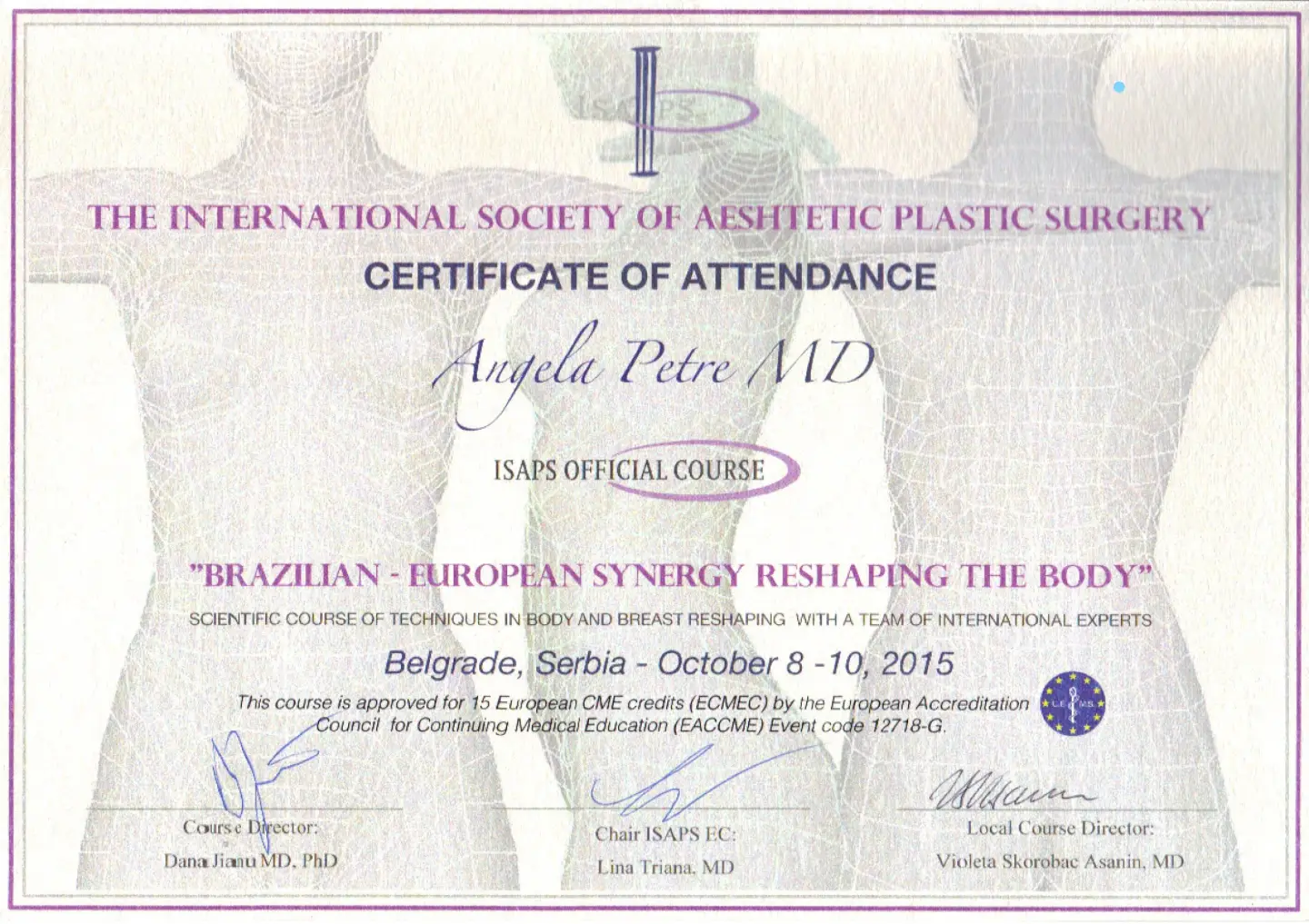 Brazilian European Synergy – Remodelare Corporală, Dr. Angela Petre, Belgrad